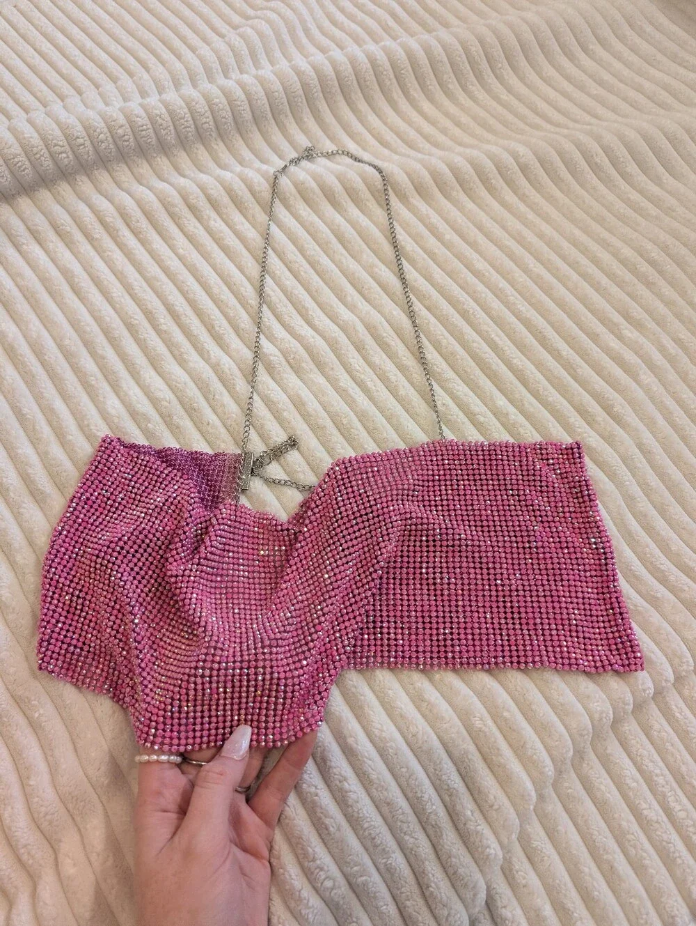 Pink Rhinestone Chain Halter Top - Picture 1 of 3